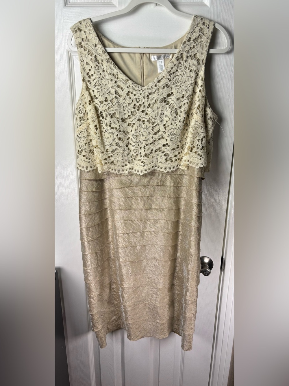 London Times Cream Lace Overlay Sheath Dress